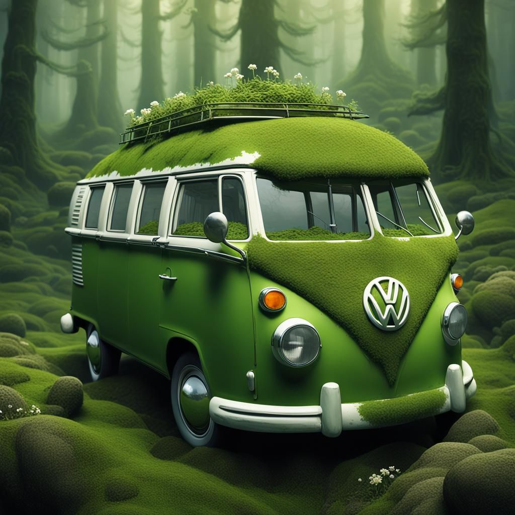 Moss-Covered 1960s VW Bus Earth Burial Mound