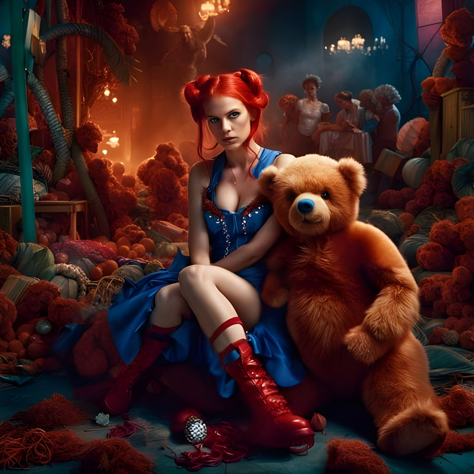 Redhead with Teddy Bear, Photorealistic Portrait