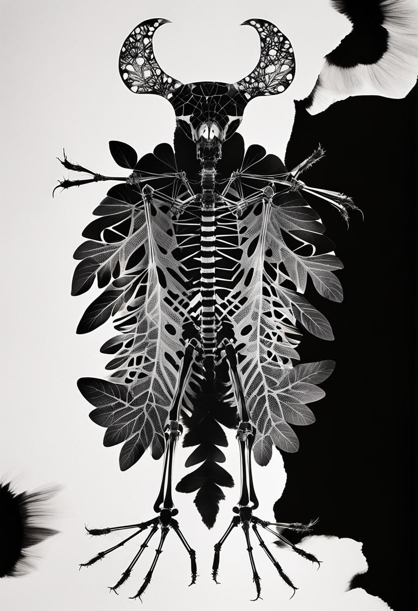 Raven Skeleton Photogram with Intricate Patterns