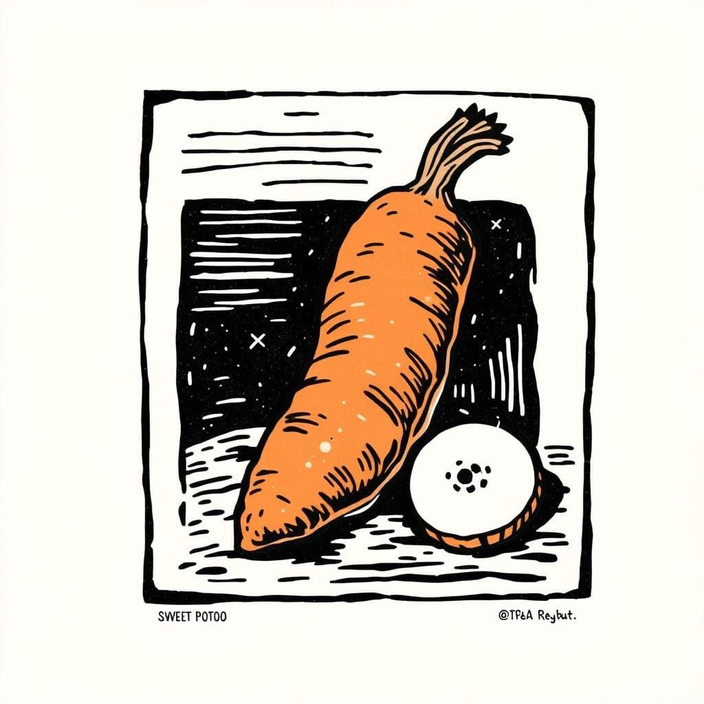 Vibrant Woodcut Sweet Potato