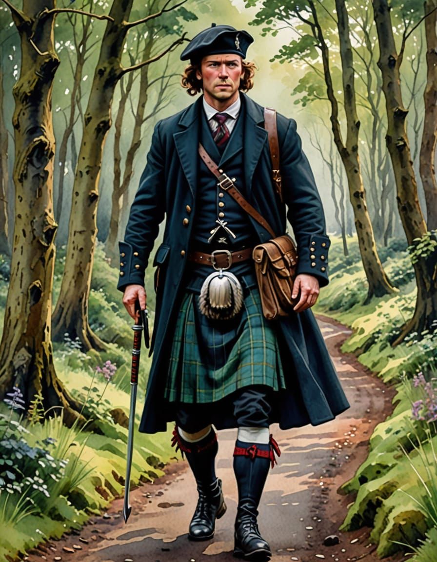 Highland Scotsman in Watercolor Style Costume