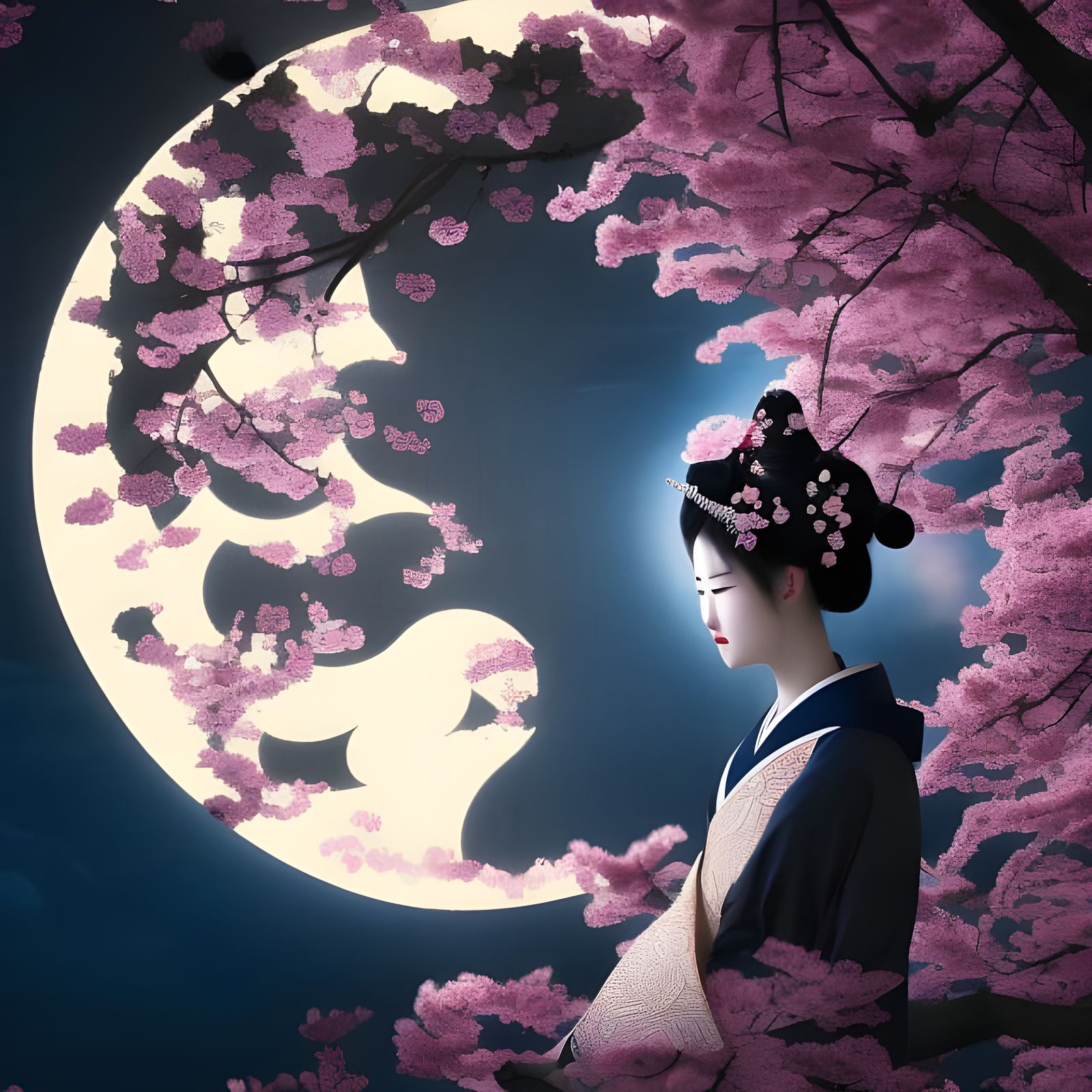 Geisha Wishing on the Moon