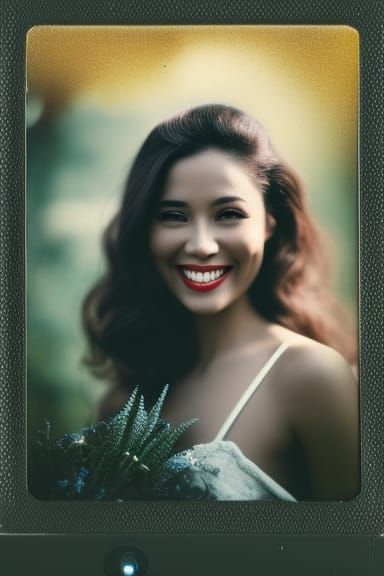 Vintage Polaroid of a Beautiful Smiling Woman