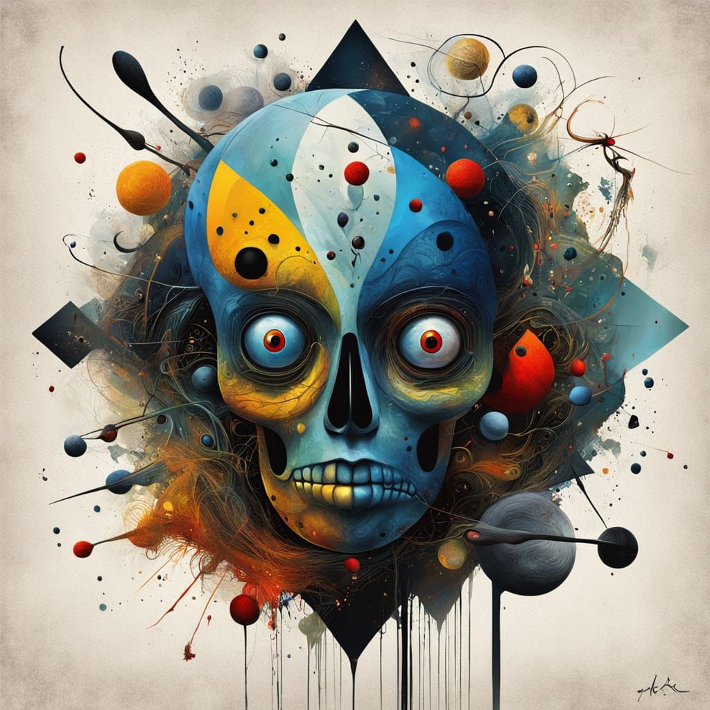 Surreal Metaphysical Abstract Painting in Miró & Bak Style