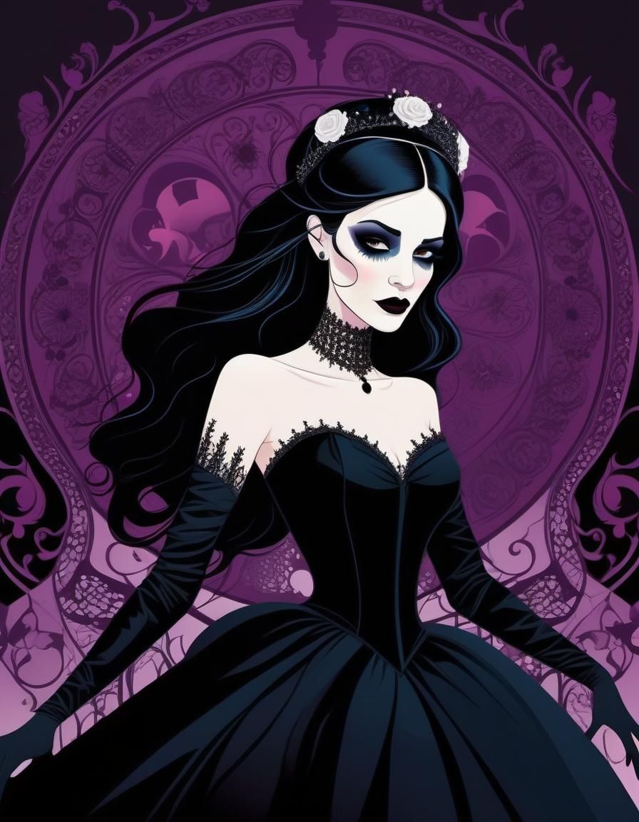 Gothic Bride in Cel-Shaded Digital Art