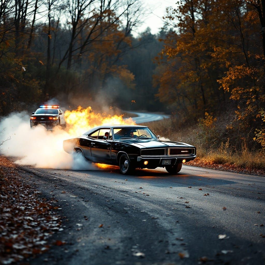 Menacing 1968 Dodge Charger Drifts Around Corner in High-Spe...