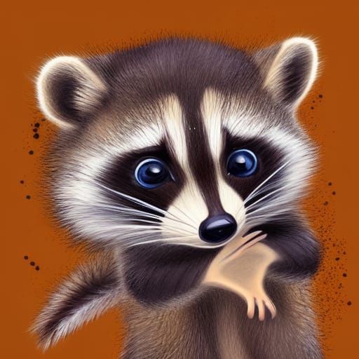 Cute Raccoon Cartoon Hug in Digital Splash Art