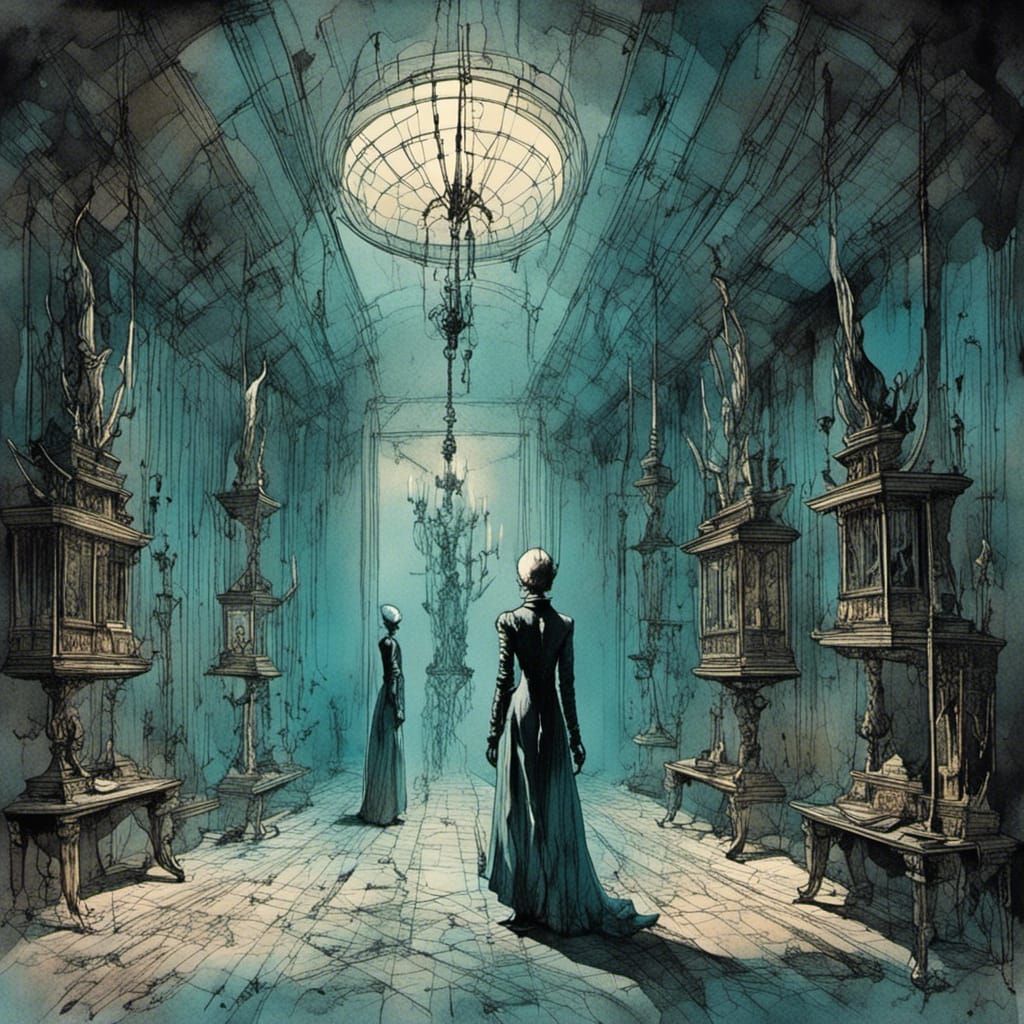 Masked Performers in Old House, Moebius Style