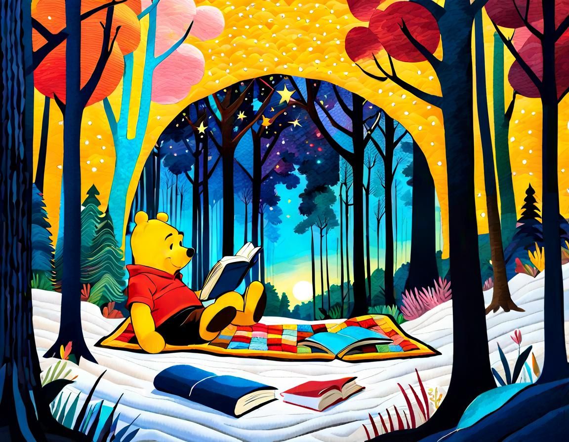 Winnie the Pooh Quilted Blanket in Watercolor Style