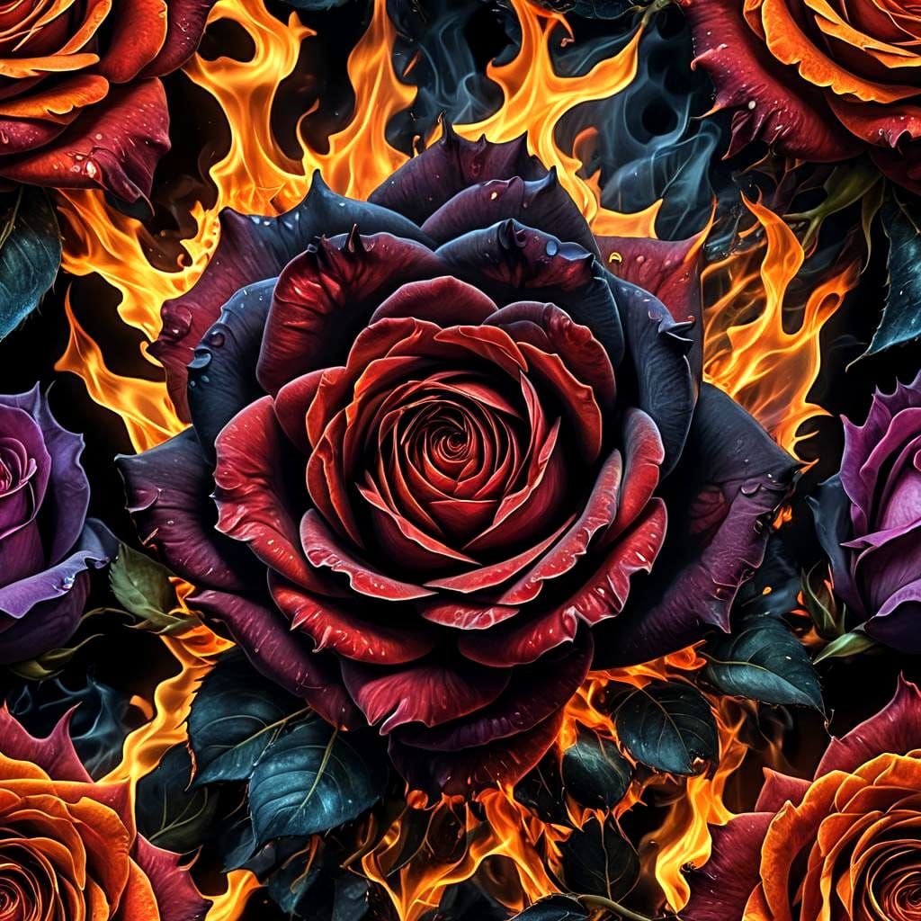 Fiery Red Rose in Hyperrealistic Detail