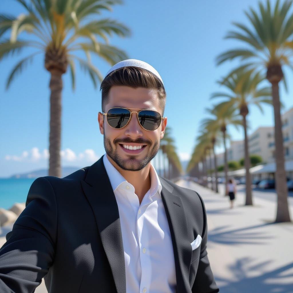 Elegant Man Takes Seaside Selfie