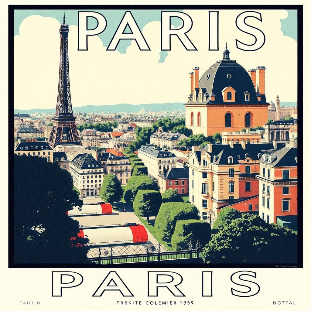 Vintage Paris Travel Poster in 1920s Style