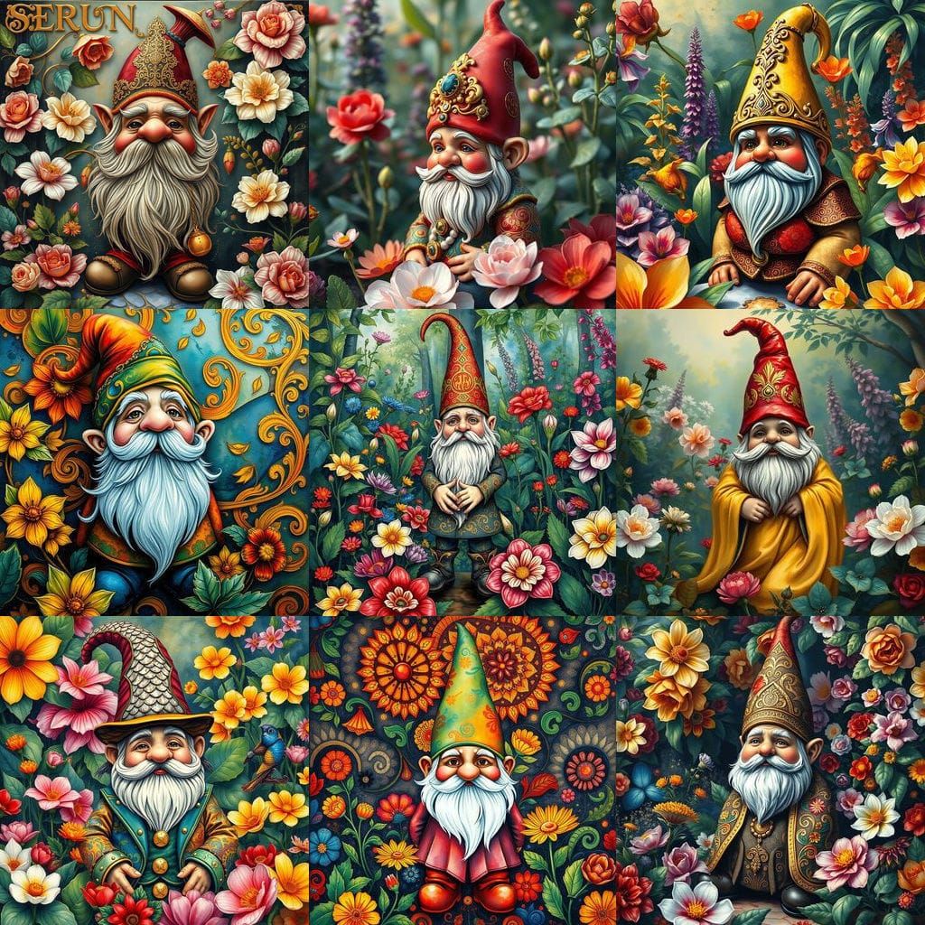 Ethereal Garden Gnome in Maximalist Gouache Style