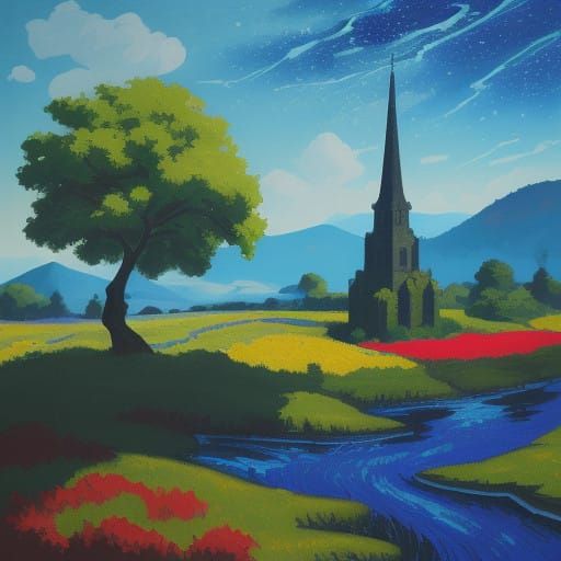 Vibrant Fauvist Masterpiece with Glowing Urn and Dynamic Tre...