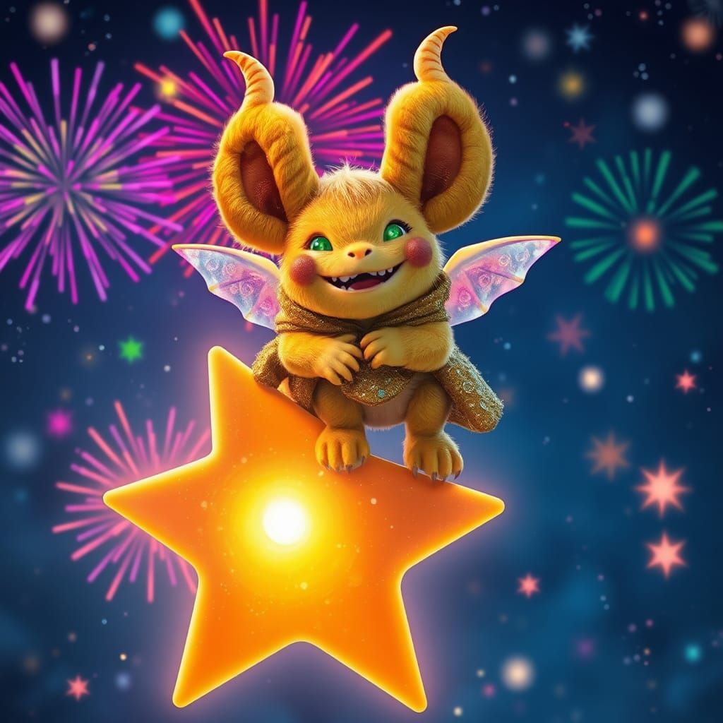 Radiant Star Creature in Whimsical Night Sky