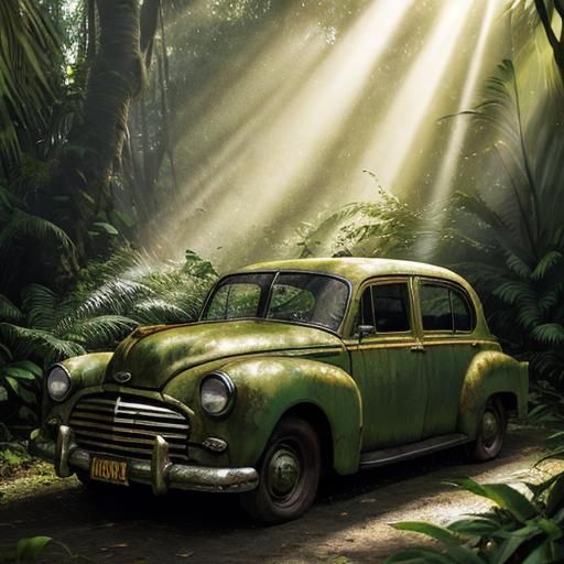 Old Cars Reclaimed by Jungle, Cinematic Still