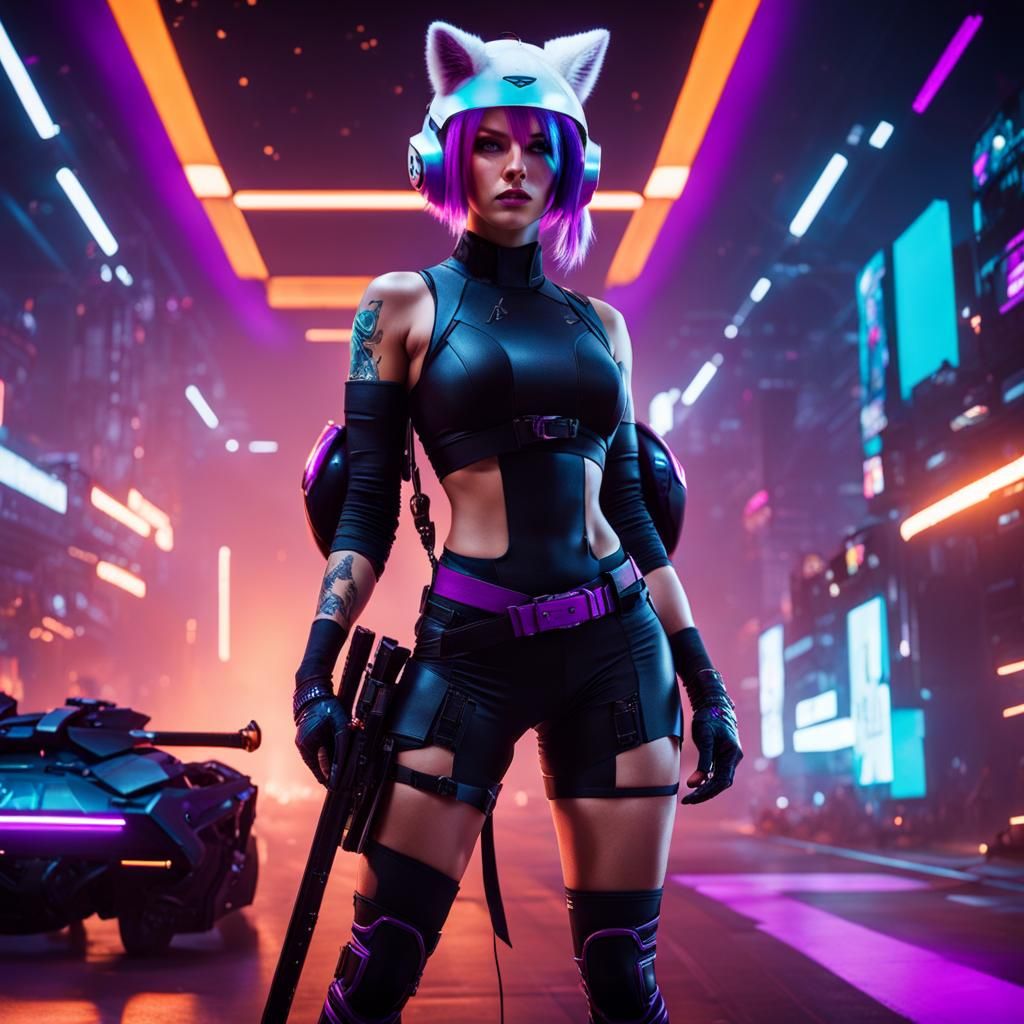 Cyberpunk Space Sorceress with Fox and Octopus