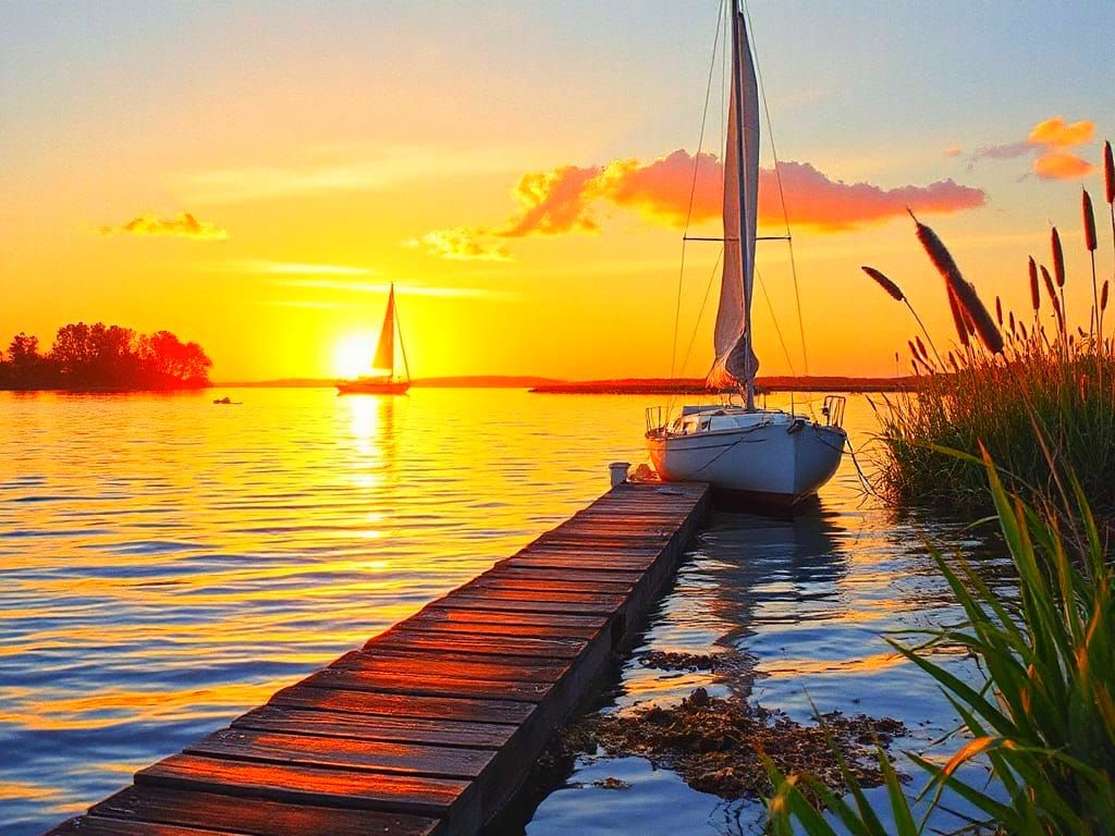 Sunset Over Estuary in Wet-on-Wet Watercolor Style