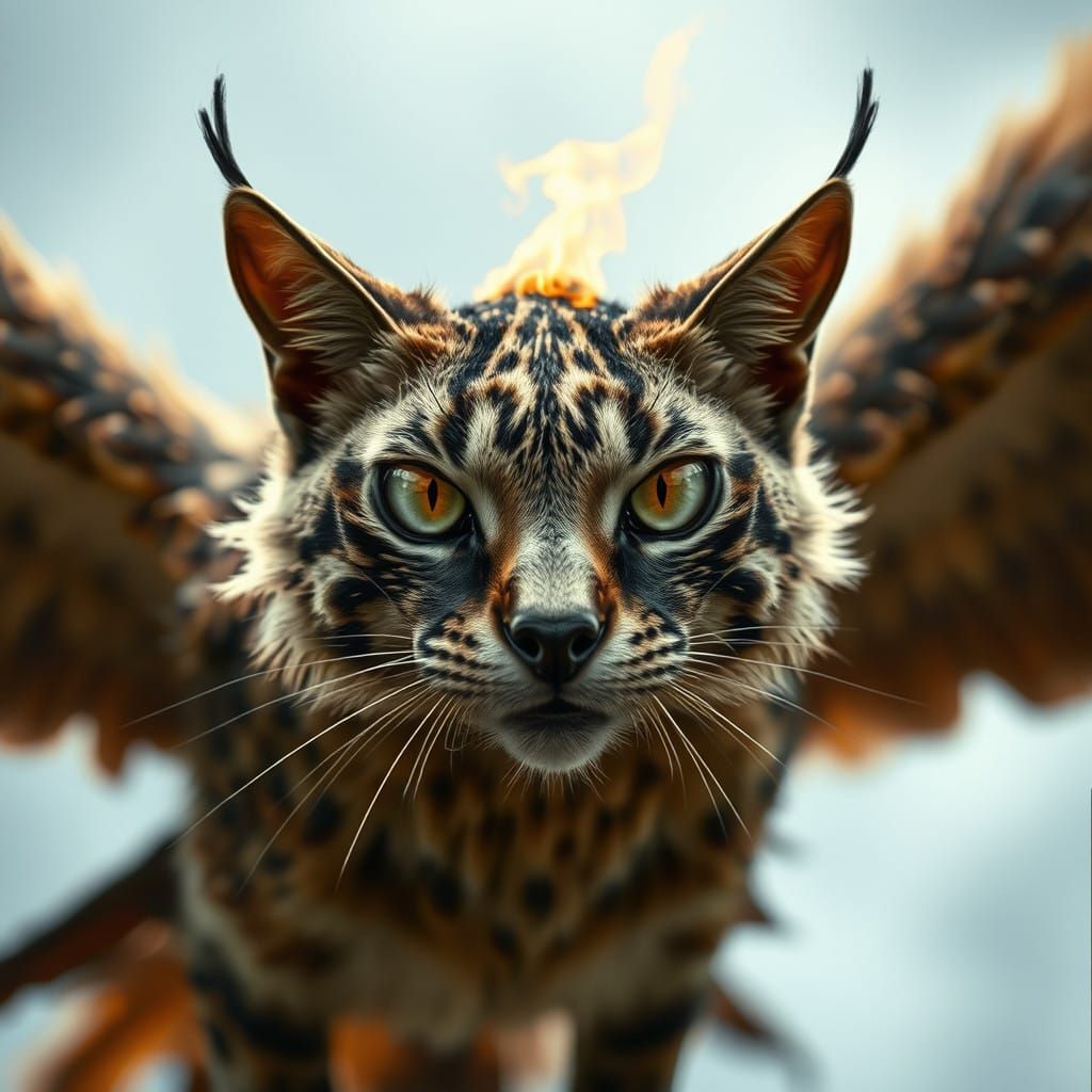 Epic Flying Cat-Bird in Cinematic Film Still