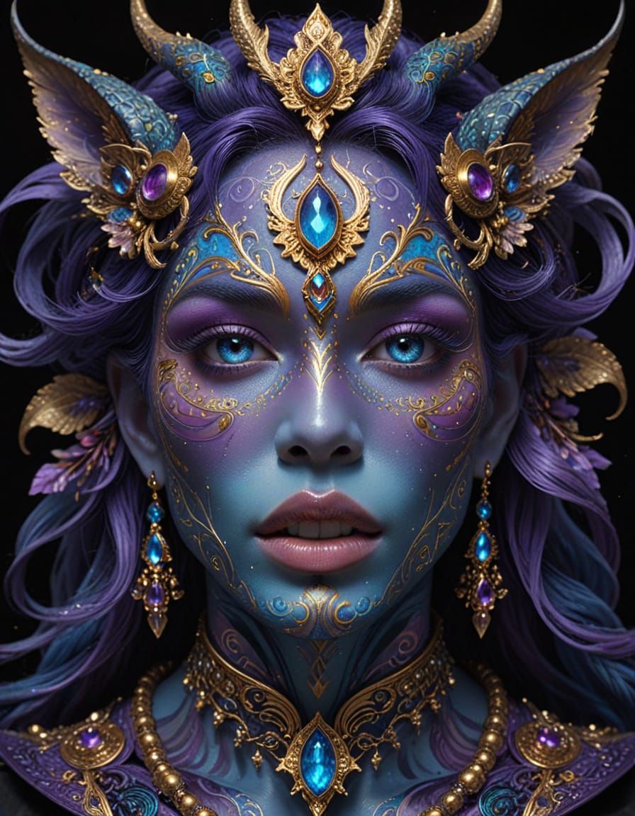 Ethereal Fantasy Hybrid in Golden Pointillism