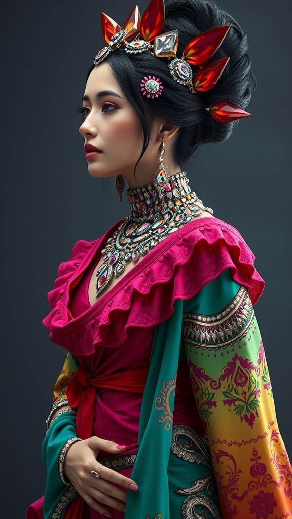 Beautiful Woman in Futuristic Attire: Hyperrealistic Portrai...