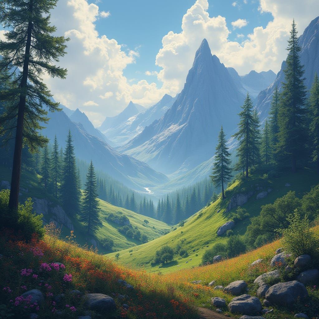 Dreamy Fantasy Landscape with Mystical Forests