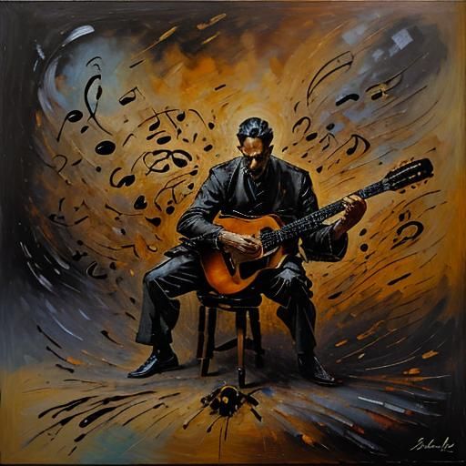 A Scorpion Guitar in Surrealist Oil Brushstrokes
