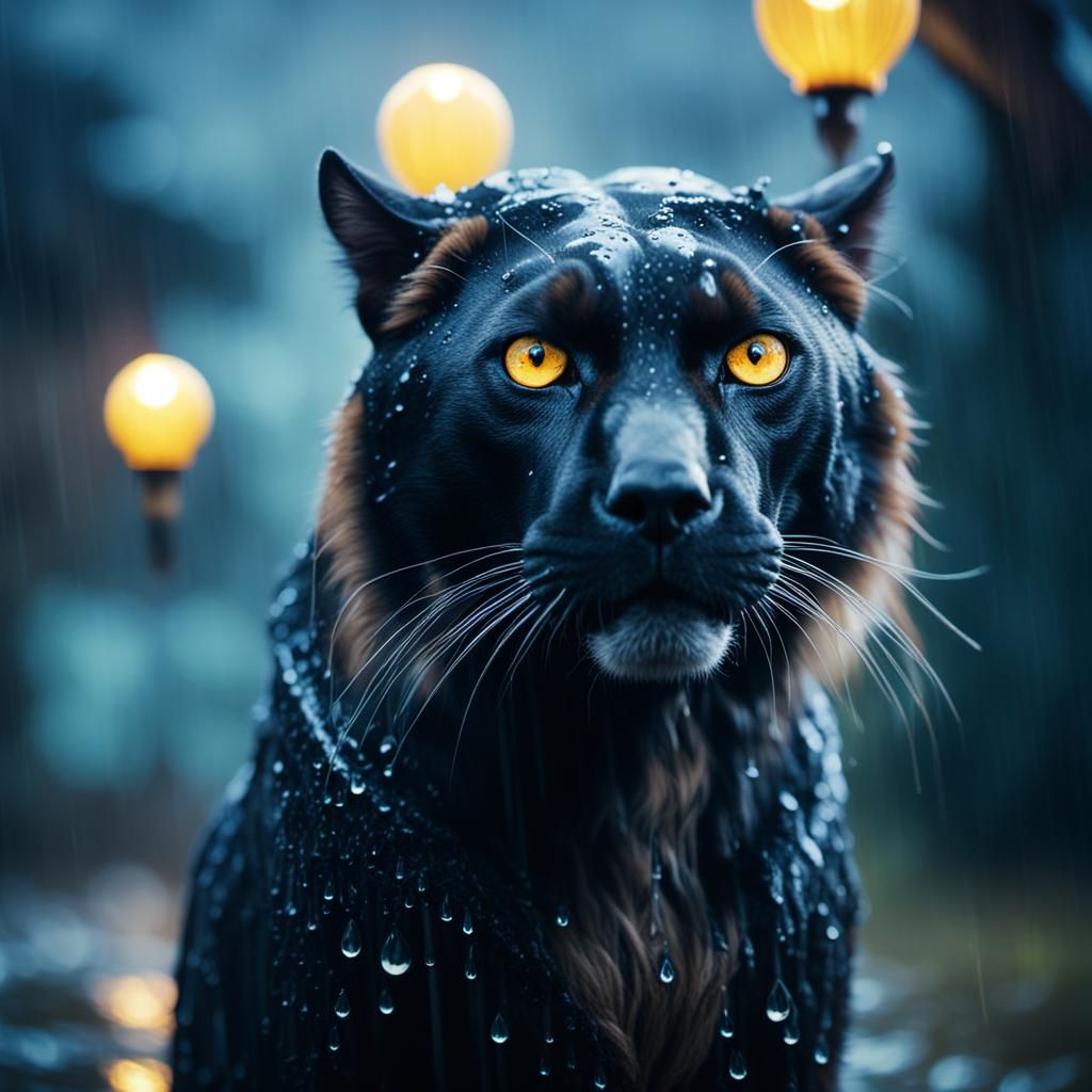 Powerful Figure in Rain with Cinematic Lighting