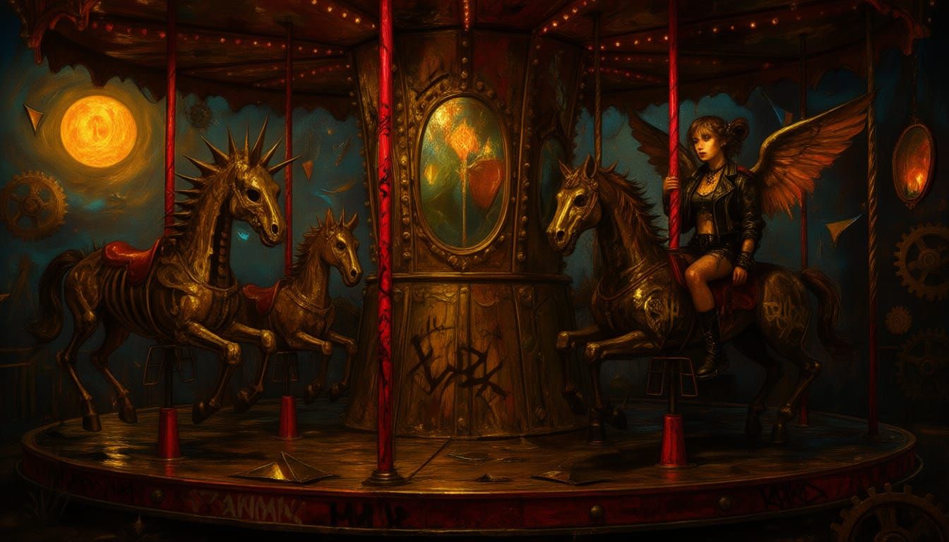 Punk Rock Fairy Carousel in Elemental Art Style