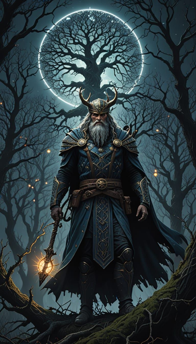 Odin Hanged on the Cosmic World Tree, Surrounded by Radiant ...