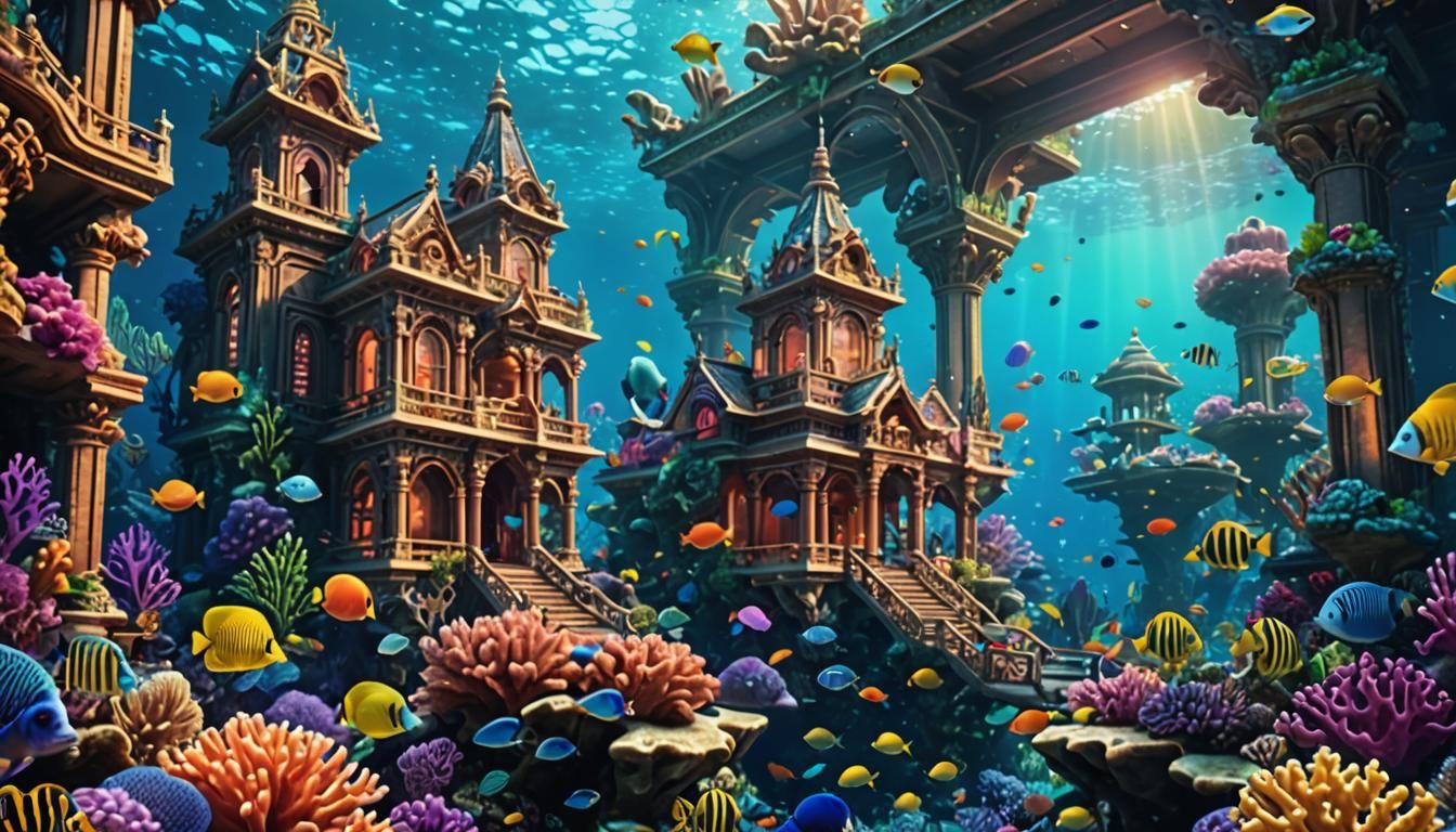 Vibrant Coral Reef Palace with Tropical Fish