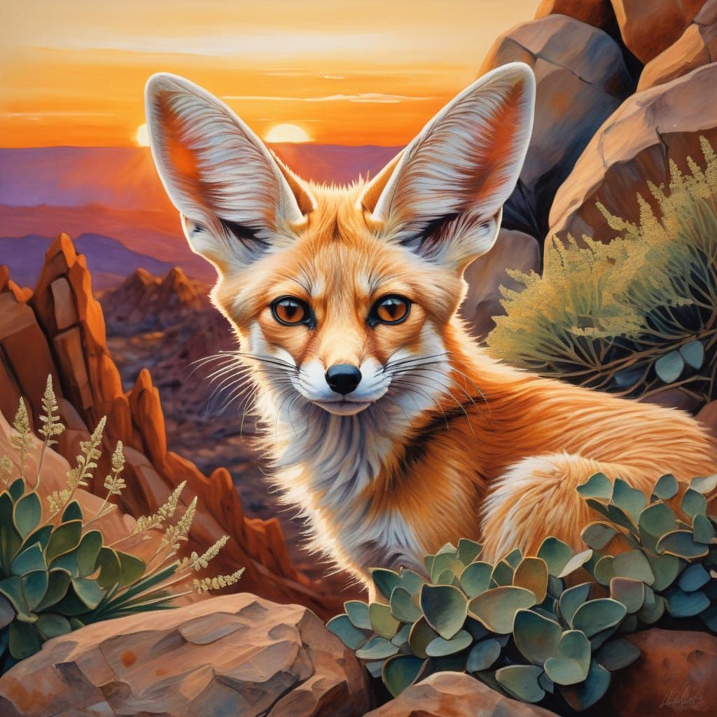 Fennec Fox in Sunset Landscape