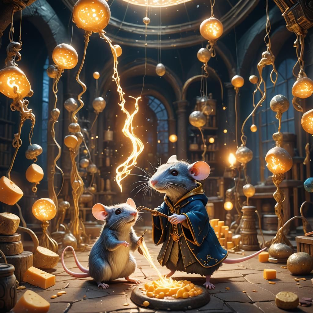 Rat Wizard Casting Cheese Magic: Anime 3D Art