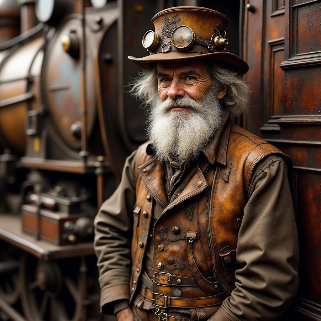 Steampunk Man and Majestic Steam Train