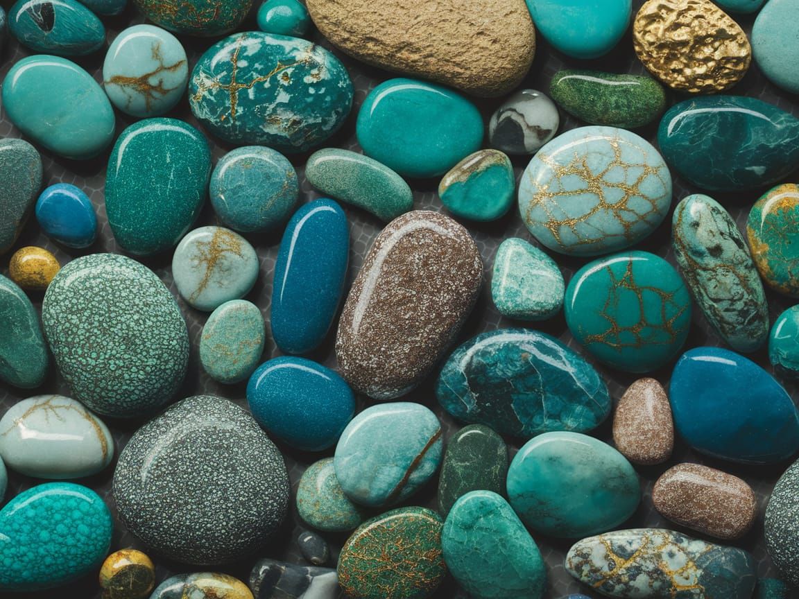 Ethereal Tapestry of Teal Pebbles and Turquoise Stones