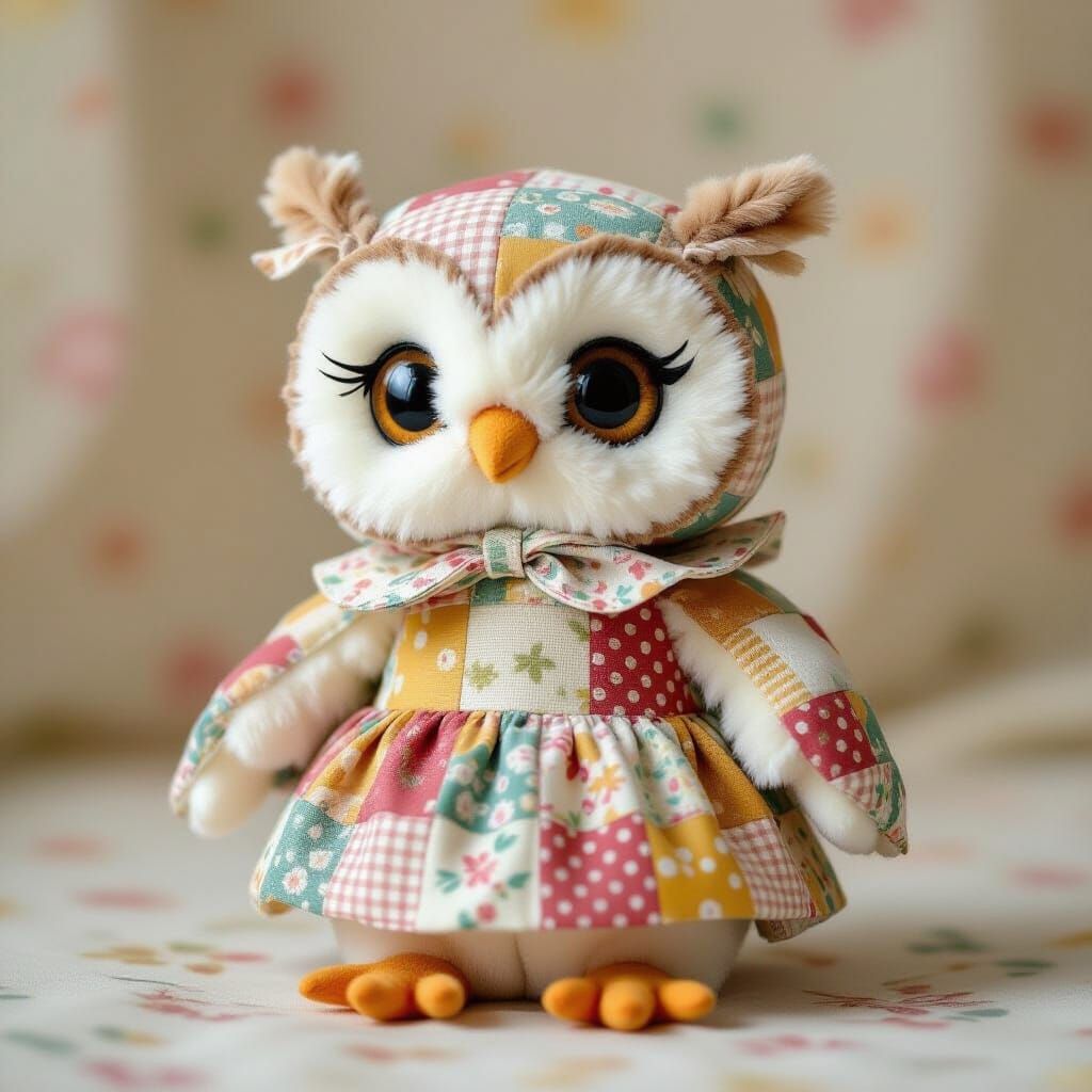 Enchanted Patchwork Owlet Awakens: A Whimsical Folk Art Crea...