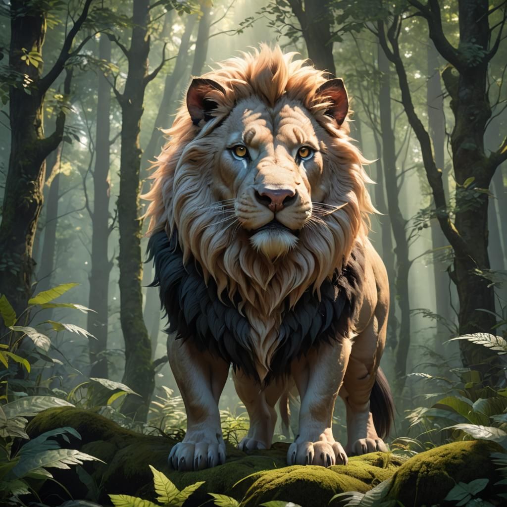 Hybrid Pig-Lion Creature in German Forest, Anime Art