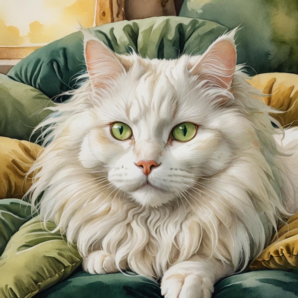 Vibrant Watercolor Cat in Warm Golden Light