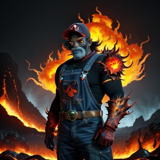 Demonic Super Mario in Hellish Landscape