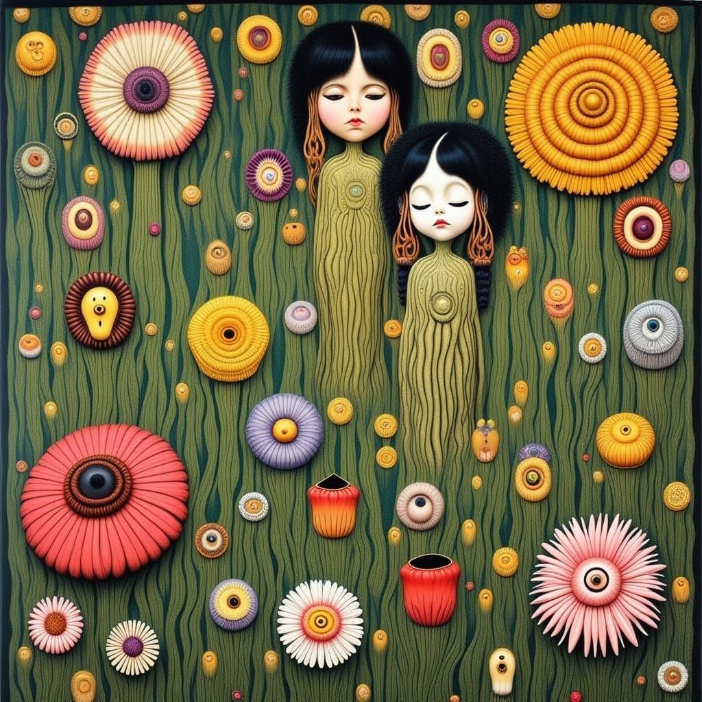 Ornate Blooming Garden in Klimt-Inspired Origami Style