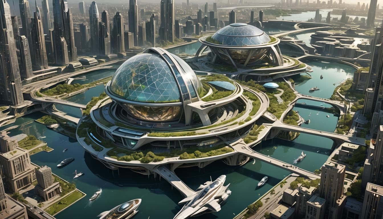 Futuristic Coastal City with Hybrid Beings