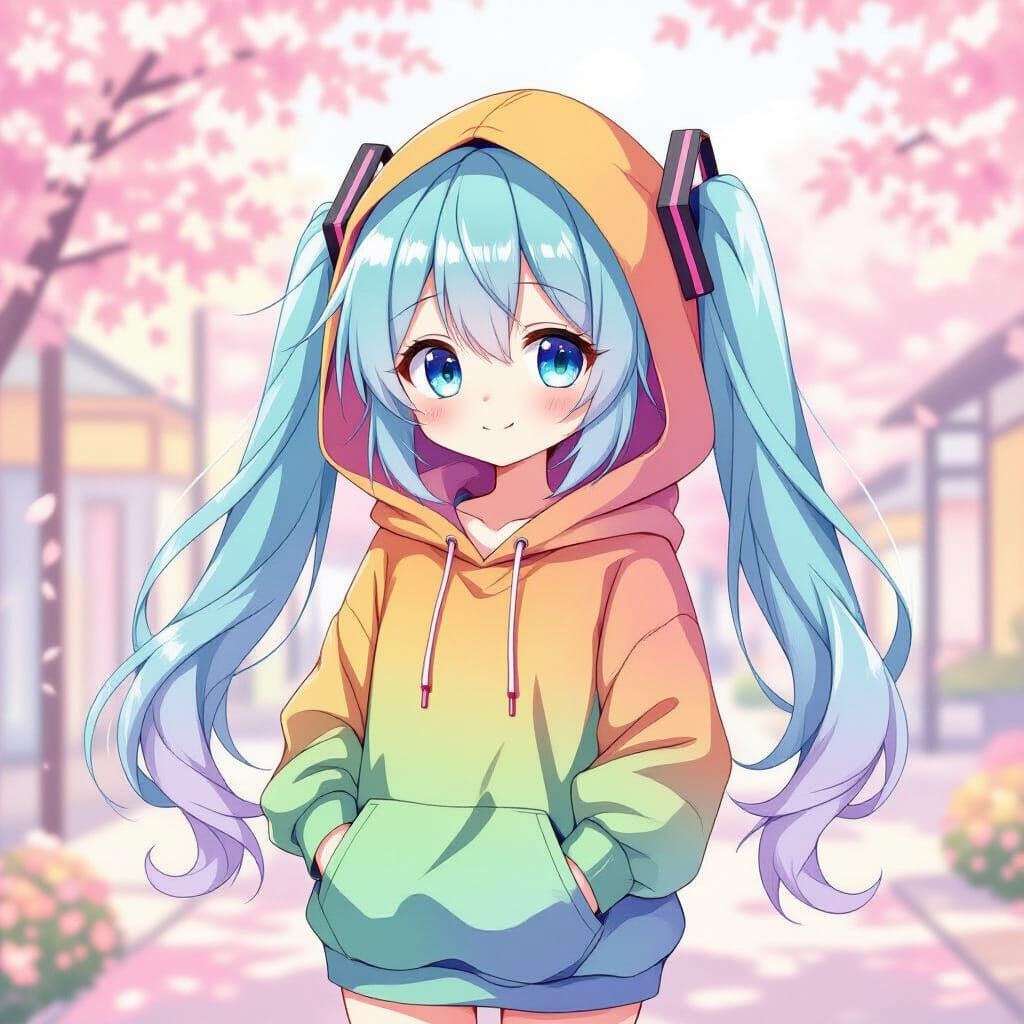 Chibi Hatsune Miku in Pastel Dreamy Setting