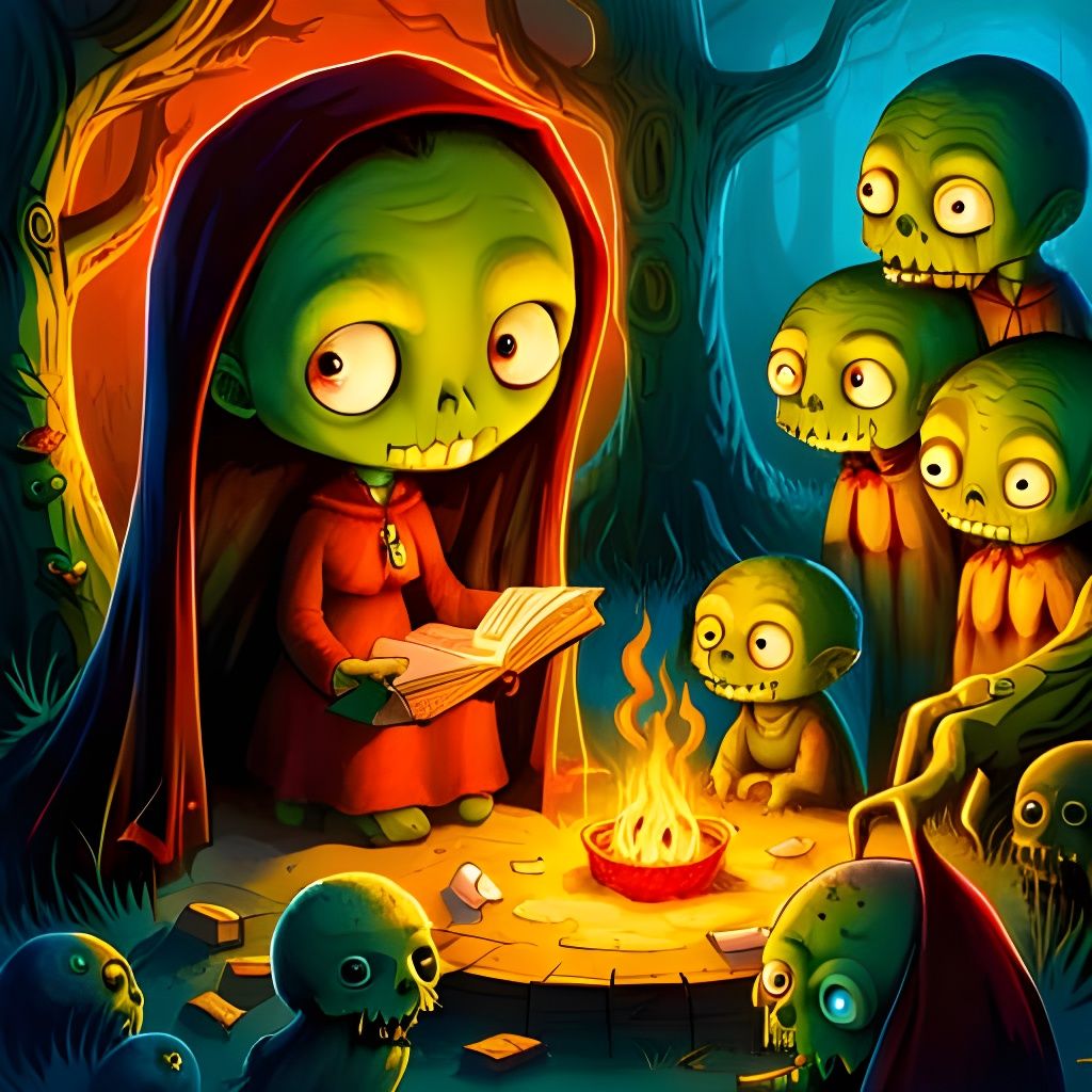 Chibi Cultist Girl Preaching to Ghouls in Voxel Art