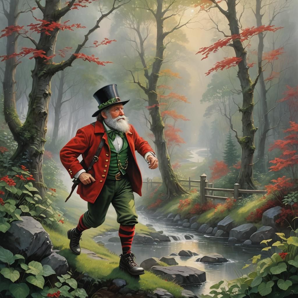Leprechaun in Red Jacket: Gouache Fantasy Painting