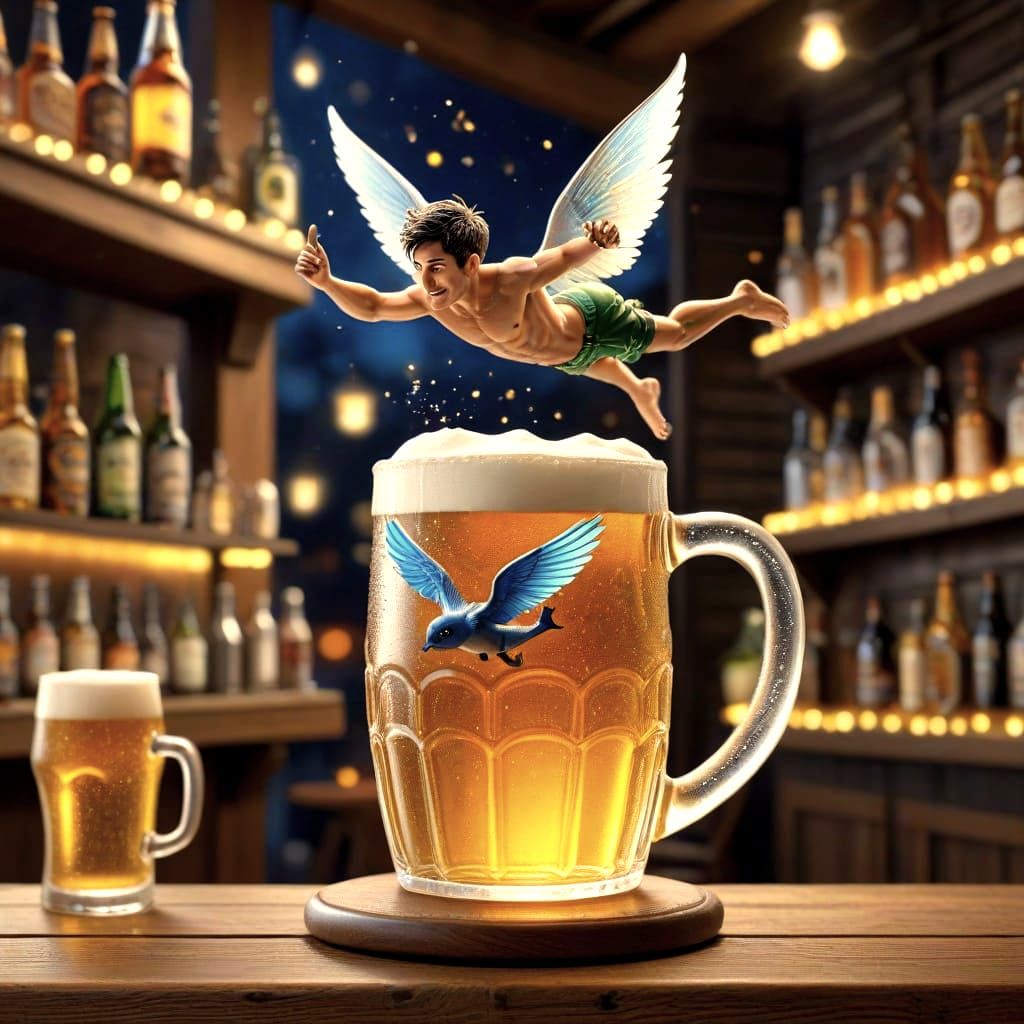 Mini Man Dives Into Giant Beer Mug