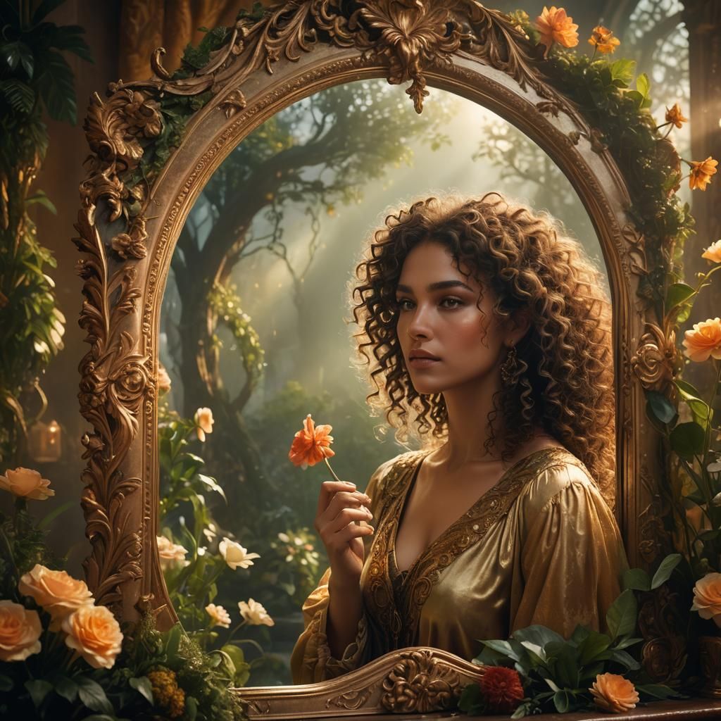 Mystical Woman and Mirror: Fantasy Concept Art