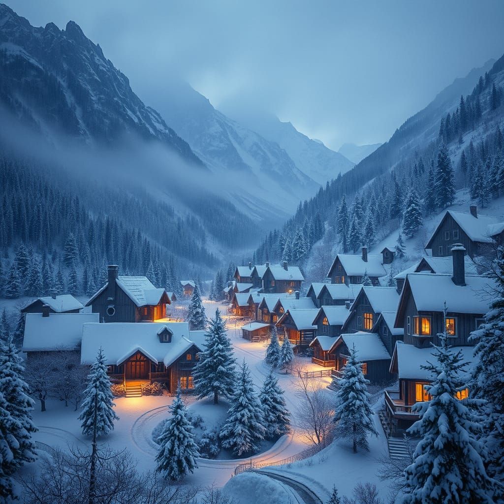 Winter Village in Cinematic Splendor