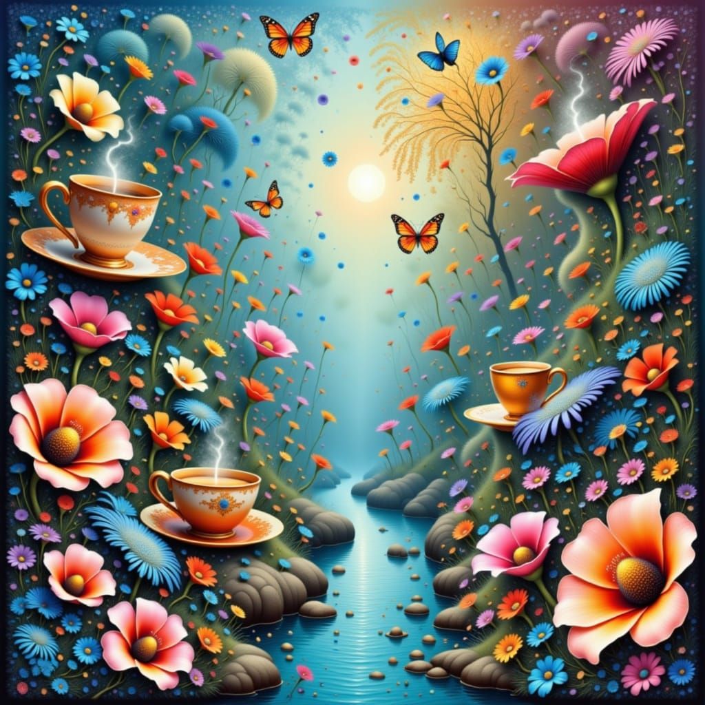 Coffee Cup Flower Grotto in Art Nouveau Style