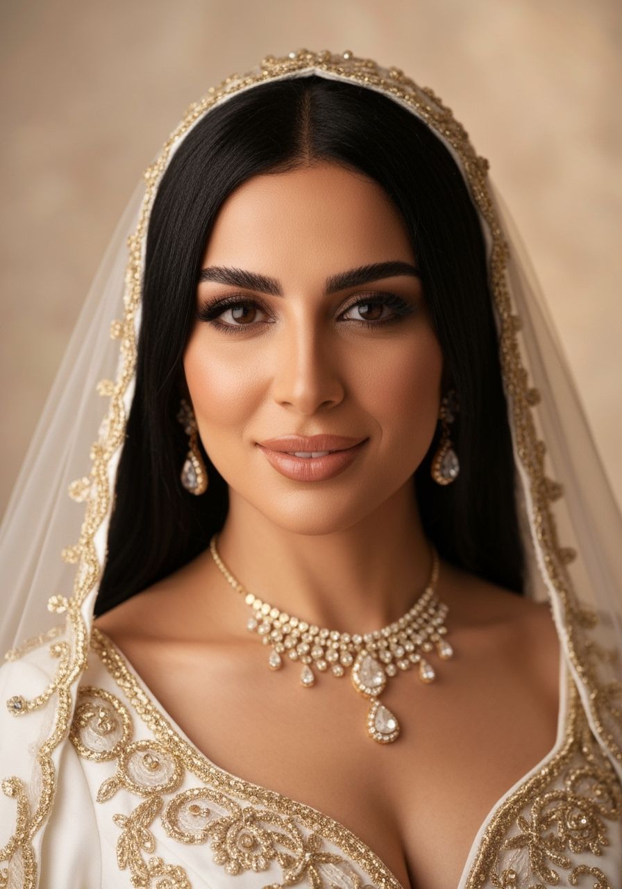 Arabian Bride in Ornate Wedding Dress Portrait