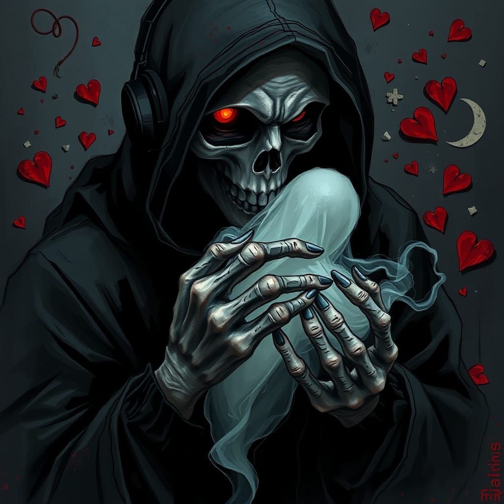 Ethereal Ghost in Grim Reaper's Embrace